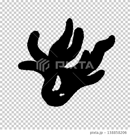 Black and white hand-drawn illustration of a large, branched coral mushroom (Podostroma cornu-damae). Black and white hand-drawn illustration of a large, branched coral mushroom (Podostroma cornu-damae). 138858206