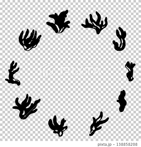Monochrome hand-drawn illustration of a round frame featuring a fire coral mushroom. Monochrome hand-drawn illustration of a round frame featuring a fire coral mushroom. 138858208