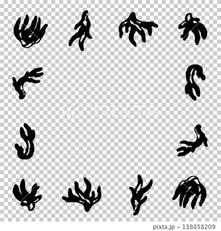 カエンダケの四角形フレームのモノクロ手描きイラスト素材 138858209