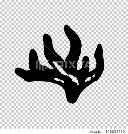 Monochrome hand-drawn illustration material of a single, thick-bodied *Podostroma cornu-damae* mushroom. Monochrome hand-drawn illustration material of a single, thick-bodied *Podostroma cornu-damae* mushroom. 138858210