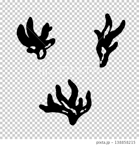 A monochrome, hand-drawn illustration of two fire coral mushrooms (placed far apart). A monochrome, hand-drawn illustration of two fire coral mushrooms (placed far apart). 138858215