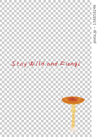 Vertical menu/card template with a hand-drawn illustration of a long, slender mushroom (Amanita caesarea). 138858246