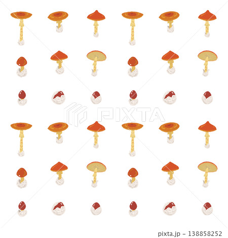 タマゴタケのシームレスパターン背景イラスト（大小整列） 138858252