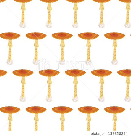 タマゴタケのシームレスパターン背景イラスト（傘開き・整列） 138858254