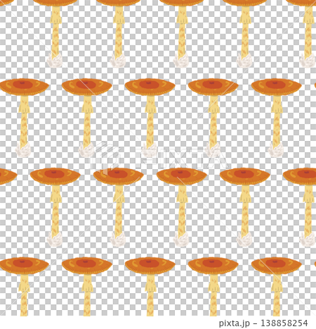 タマゴタケのシームレスパターン背景イラスト（傘開き・整列） 138858254