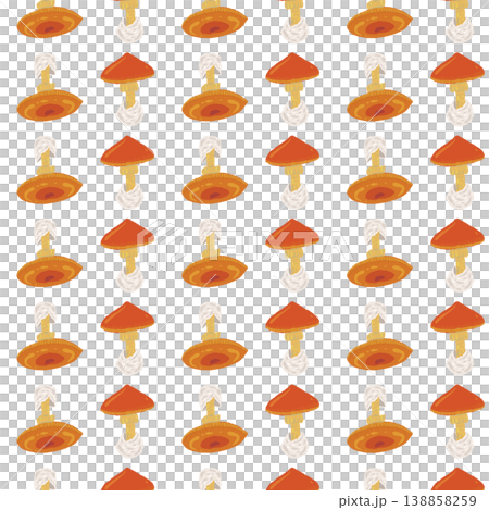 無縫圖案背景插圖，描繪的是凱撒利亞鵝膏菌（密集、交替圖案） 138858259