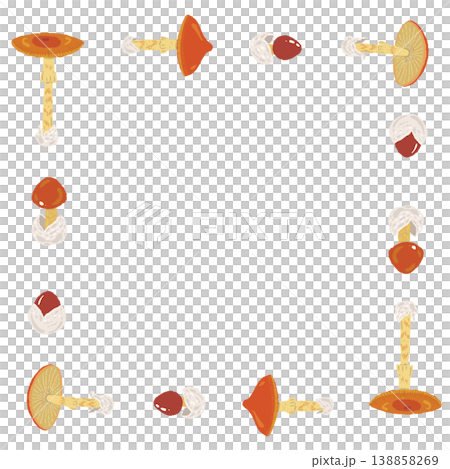 Hand-drawn illustration material of a square frame featuring a Cerastium amanita mushroom. 138858269