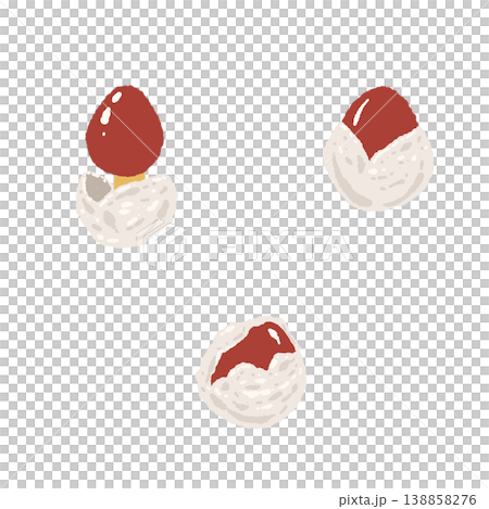 手繪插圖，描繪了兩朵幼小的凱撒鵝膏菌。 138858276