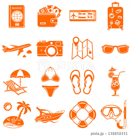 Vacation and Tourism Icons Set 138858331