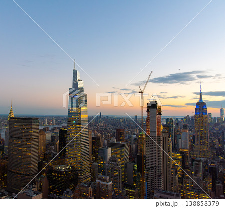Manhattan skyscrapers seen from above at sunset 138858379