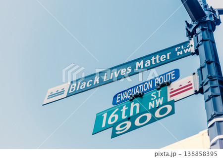 Black Lives Matter Plaza road sign in downtown Washington DC Black Lives Matter Plaza road sign in downtown Washington DC 138858395