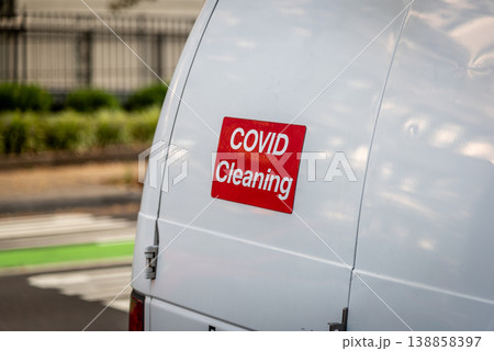 COVID Cleaning truck on the edge of the road 138858397
