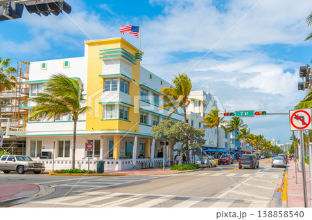 Ocean Drive in Miami Beach under a blue sky Ocean Drive in Miami Beach under a blue sky 138858540