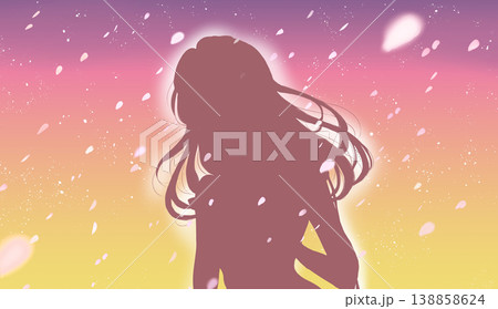 外出する女性 春イメージ 桜吹雪 シルエット 夕暮れ 外出する女性 春イメージ 桜吹雪 シルエット 夕暮れ 138858624