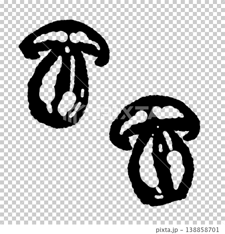 ポルチーニ茸（断面スライス・2枚）のモノクロ手描きイラスト素材 138858701