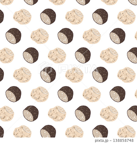 トリュフのシームレスパターン背景イラスト（ミックス・ランダム散らし） 138858748
