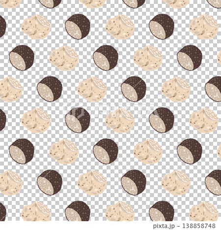 トリュフのシームレスパターン背景イラスト（ミックス・ランダム散らし） 138858748