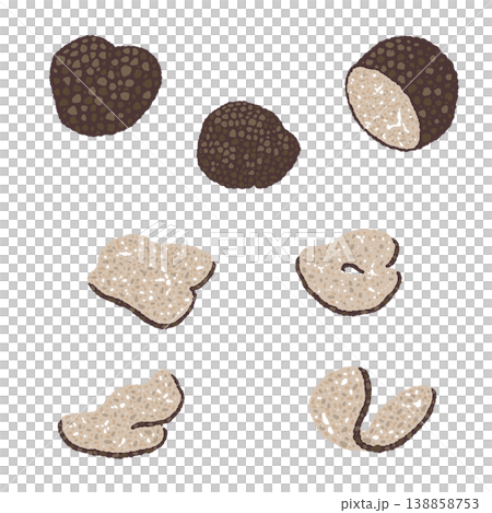 黒トリュフのバリエーションセットの手描きイラスト素材 138858753