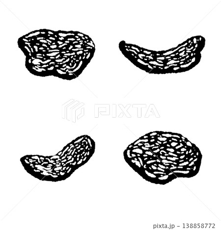 スライス白トリュフのバリエーションのモノクロ手描きイラスト素材 スライス白トリュフのバリエーションのモノクロ手描きイラスト素材 138858772