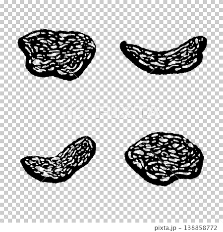 スライス白トリュフのバリエーションのモノクロ手描きイラスト素材 スライス白トリュフのバリエーションのモノクロ手描きイラスト素材 138858772