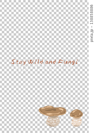 ポルチーニ茸（ペア）の手描きイラスト入り縦型メニュー・カードテンプレート 138858886