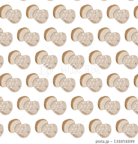 ポルチーニ茸のシームレスパターン背景イラスト（丸ごととスライス） 138858899