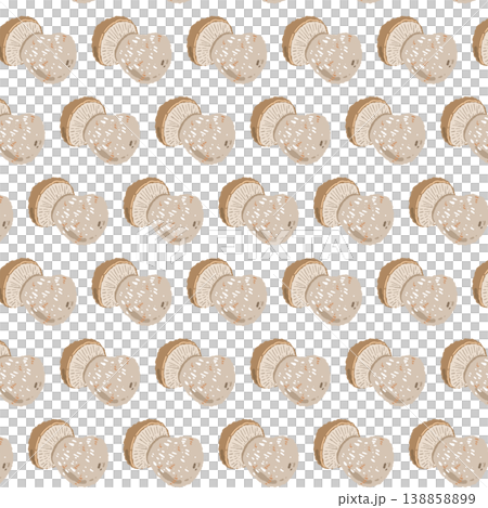 ポルチーニ茸のシームレスパターン背景イラスト（丸ごととスライス） 138858899