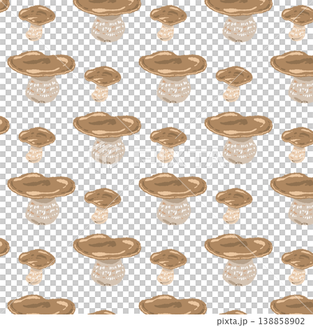 ポルチーニ茸のシームレスパターン背景イラスト（ミックス散らし） 138858902