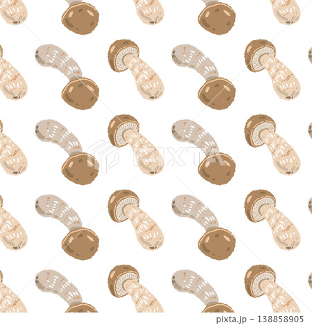 ポルチーニ茸のシームレスパターン背景イラスト（様々な角度・配置） 138858905
