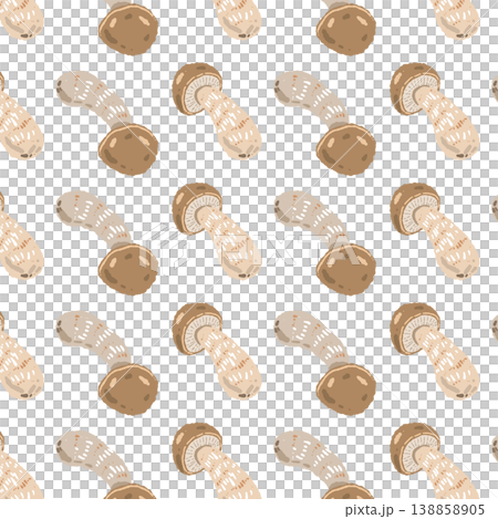 ポルチーニ茸のシームレスパターン背景イラスト（様々な角度・配置） 138858905