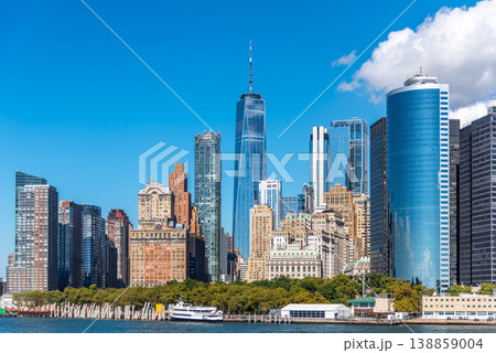 Blue sky over the skyscrapers in Lower Manhattan 138859004