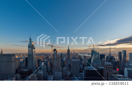Manhattan skyscrapers seen from above at sunset Manhattan skyscrapers seen from above at sunset 138859011