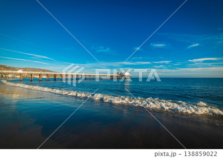 Malibu Pier seen from Surfrider Beach at sunset 138859022
