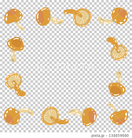 手繪插圖素材，方形邊框內有滑子菇。 138859080