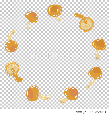 手繪插圖素材，圓形邊框，圖案為滑子菇。 138859081