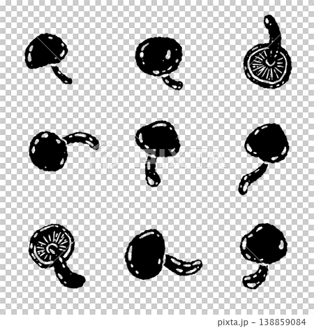 滑子菇（散落排列）的單色手繪插圖素材 138859084
