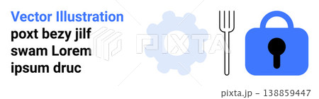Cybersecurity, tools, privacy, data protection, technology, system management. A gear, lock and fork icon together. Cybersecurity and tools concepts illustrated 138859447