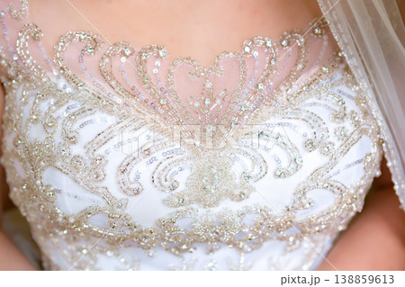 beautiful wedding dress close-up details of wedding lace beautiful wedding dress close-up details of wedding lace 138859613