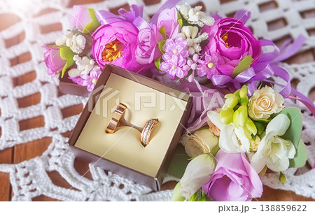 Wedding rings. Wedding symbols, attributes. Holiday, celebration. Wedding rings. Wedding symbols, attributes. Holiday, celebration. 138859622