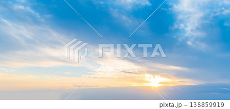 Sunset Sky with Sun in the Lower Third and Open Cloud Space Sunset Sky with Sun in the Lower Third and Open Cloud Space 138859919