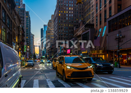 Traffic on Midtown Manhattan Streets at Sunset 138859929