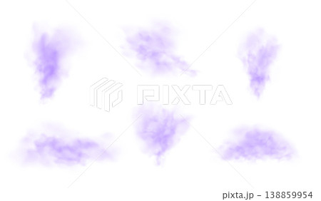 Abstract set of purple dust or smoke clouds in various shapes. Abstract set of purple dust or smoke clouds in various shapes. 138859954