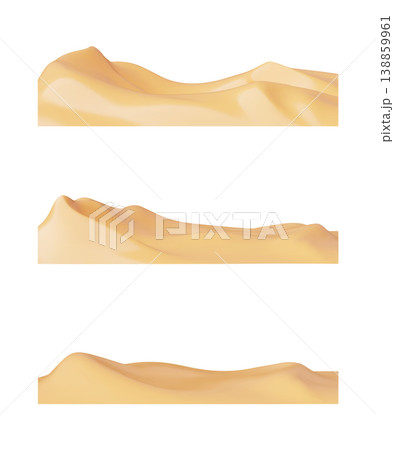 3D desert landscape with golden sand dunes plastic style playground vector set, cartoon volumetric sandy hills landscape 3D desert landscape with golden sand dunes plastic style playground vector set, cartoon volumetric sandy hills landscape 138859961