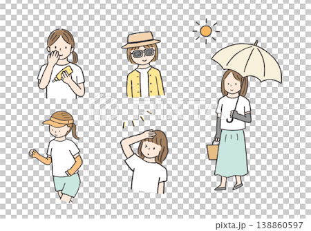 女性紫外線防護手繪插圖套裝 138860597