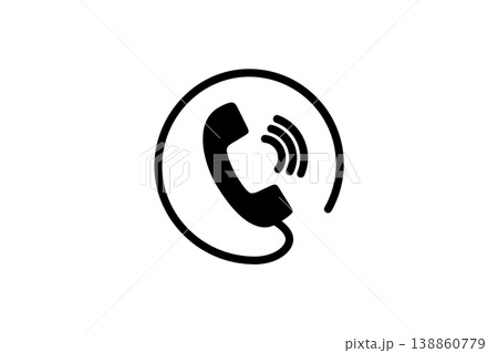 Phone Call Icon With Handset And Sound Waves Inside Circular Outline For Communication 138860779