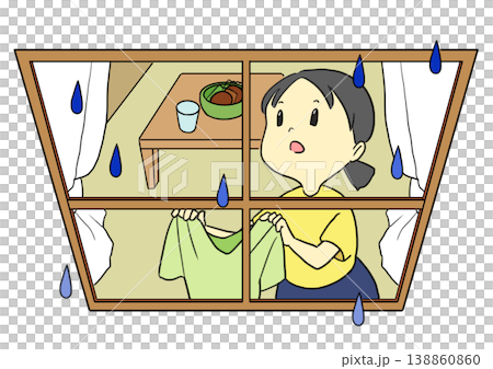 梅雨の季節に入り、洗濯ができず部屋干しをしようとする女性 梅雨の季節に入り、洗濯ができず部屋干しをしようとする女性 138860860