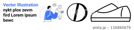 Technology, creativity, modern design, innovation, communication, and product concept. Person interacting with digital icons, geometric shape and outline of footwear. Technology and creativity 138860879