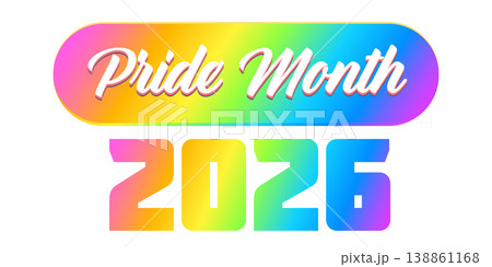 Pride Month 2026 celebration banner with glossy rainbow button with white script lettering isolated on white background. Modern vector pride month graphic for LGBTQ seasonal events and stickers. Pride Month 2026 celebration banner with glossy rainbow button with white script lettering isolated on white background. Modern vector pride month graphic for LGBTQ seasonal events and stickers. 138861168