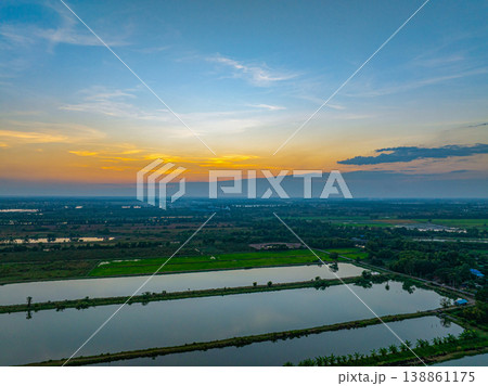 Aerial drone view of Sunrise Over Rural Farmlands Aerial drone view of Sunrise Over Rural Farmlands 138861175