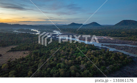 Golden Hour Aerial View of Khone Phapheng Falls Si Phan Don Golden Hour Aerial View of Khone Phapheng Falls Si Phan Don 138861176